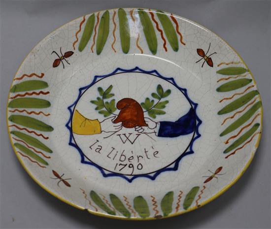 A French faience La Liberte 1790 plate